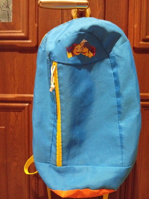 Children's mini backpack used, blue and orange