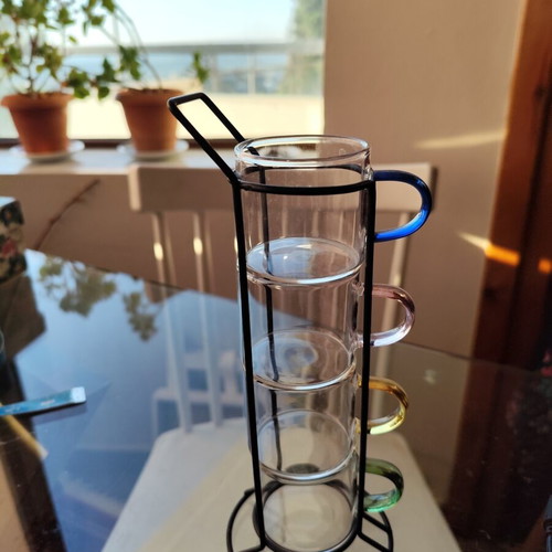 Espresso cups like new, set of 4 with stand