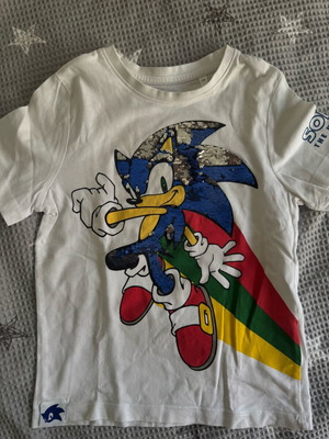 Sonic children's t-shirt like new, size 122 cm, white and blue