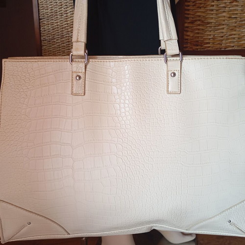 Mango handbag used with shoulder strap and gift pouch white beige