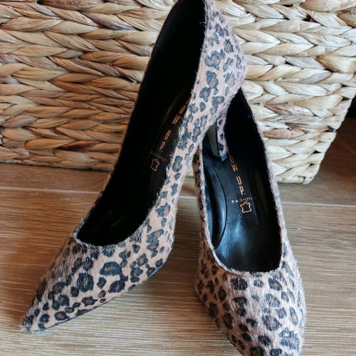Animal print pony skin pumps used, size 37, 8 cm heel