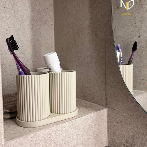 Minimal double toothbrush holder 3D printed striped new