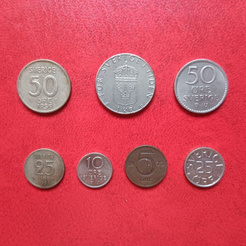 Lot of 7 used Swedish coins