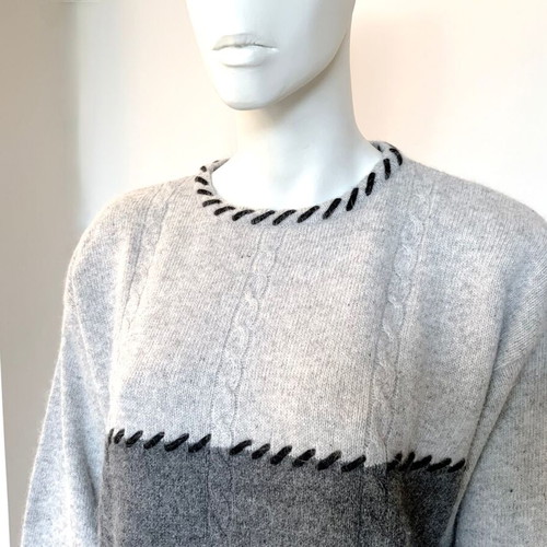 TIGI Oversized Colorblock Wool & Angora Cable Knit Sweater