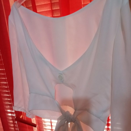 Anel modern white off-shoulder blouse, three-quarter sleeves