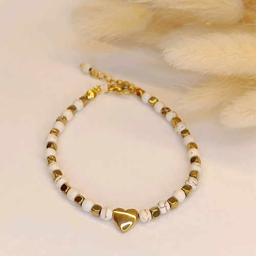 Bracelet with hematite and howlite new, handmade, beige and gold