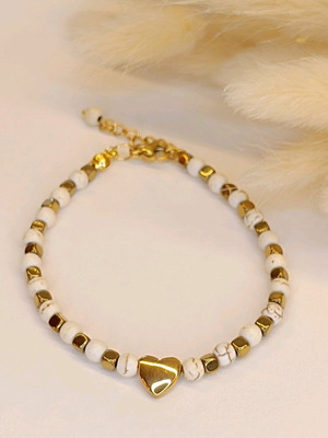 Bracelet with hematite and howlite new, handmade, beige and gold
