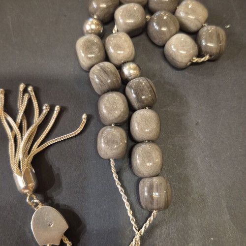 Komboloi with obsidian beads and silver elements new