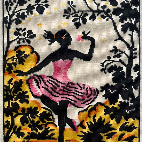 Handmade textile artwork with ballerina design