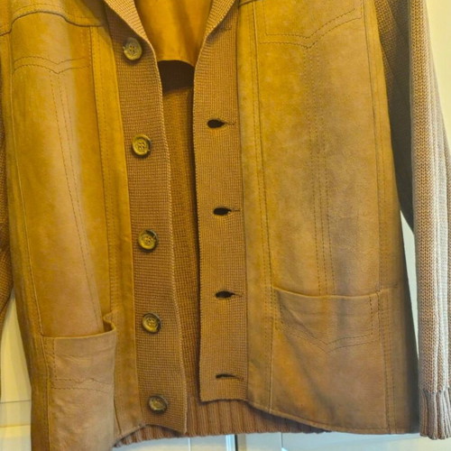Westbury unisex vintage S jacket used, suede leather and wool, beige brown