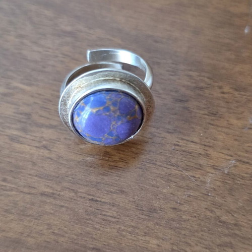 Silver ring with semi-precious stone, adjustable, handmade
