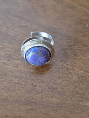 Silver ring with semi-precious stone, adjustable, handmade