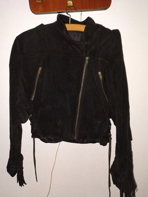 Vintage western jacket used, leather suede with fringes