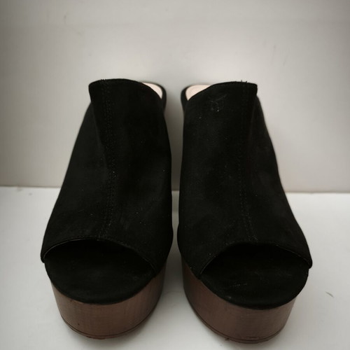 Open-toe mules size 41 like new, black suede and brown platform