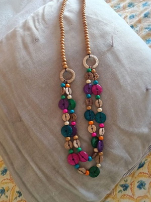 Boho colorful necklace with wooden and natural-style beads, like new