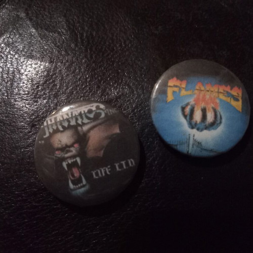 Greek 80s Metal Bands Pin Badges New, Thanatos Inc and The Flames