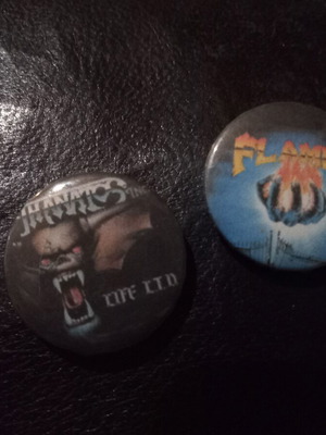 Greek 80s Metal Bands Pin Badges New, Thanatos Inc and The Flames