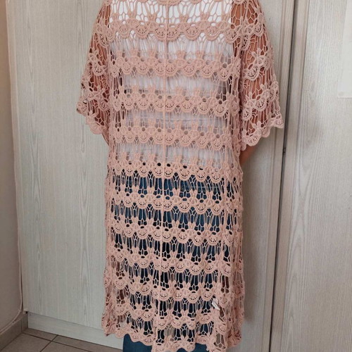 Knitted kimono coat used, beige
