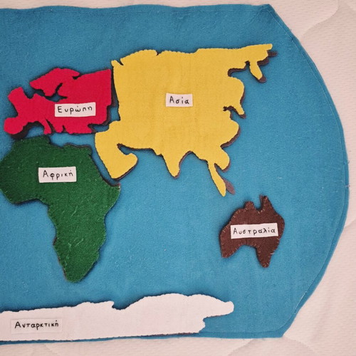 Montessori World Map felt handmade used with detachable continents