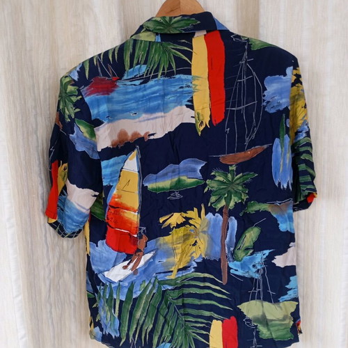 Vintage 80s Hawaiian style oversized shirt like new, blue multicolor