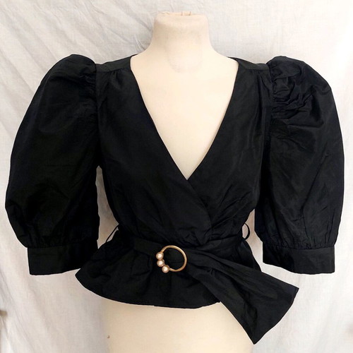 Zara black taffeta blouse used, size M