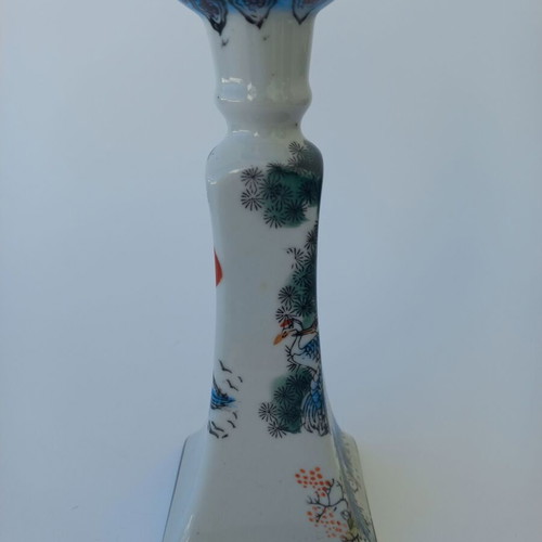 Vintage porcelain Chinese candlestick like new with hand-painted cranes