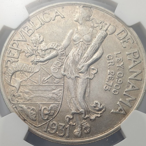 Panama 1 Balboa 1931 silver coin AU 53