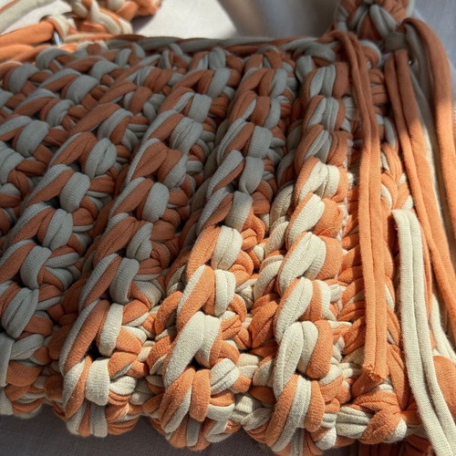 Handmade Crochet Fringe Shoulder Bag new, beige and brown