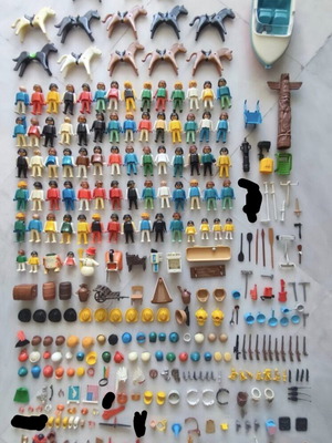 Playmobil vintage lot 1980s–1990s used, figures, horses, boat & accessories