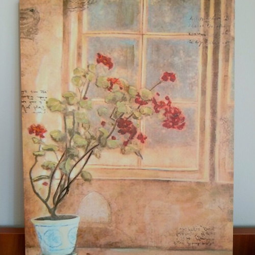 Premium canvas painting set of 2 with embossed gel floral vintage diptych