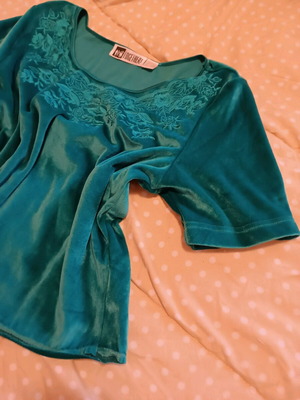 Vintage crop top used, velvet, turquoise