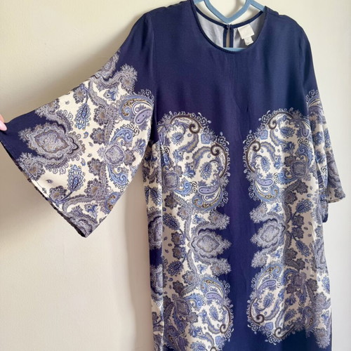 H&M Paisley Boho Dress Navy Blue Size M Excellent Condition