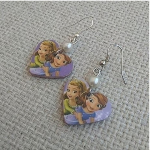 Handmade Princess Sofia Heart Earrings purple