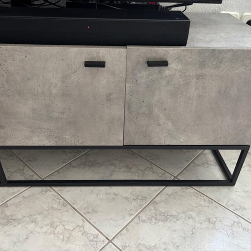 Living room furniture set cement grey with wood and black metal legs like new