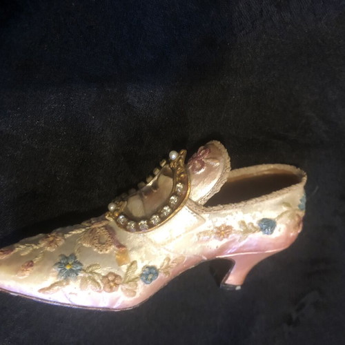 Vintage decorative miniature shoe with floral design and crystals