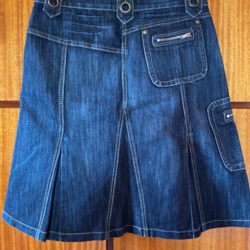 Vintage Y2K Grunge Denim Midi Skirt with Cargo Details, Like New, Dark Blue