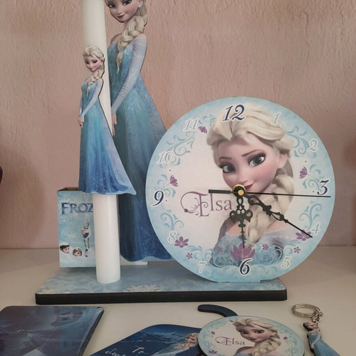 Frozen Elsa candle set new with figure, clock, pencil case and keychain