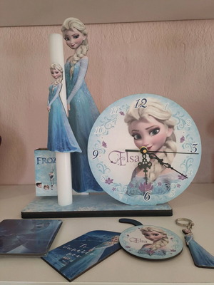 Frozen Elsa candle set new with figure, clock, pencil case and keychain