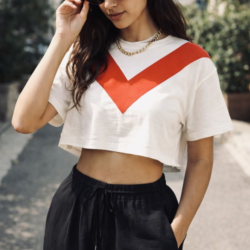 BSB crop top wide with design like new, size S, white and beige