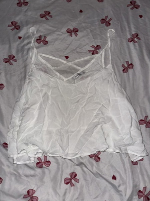 Bershka White Airy Crop Top with Cross Back Straps size L like new