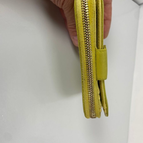 Prada canvas wallet used, yellow, leather interior