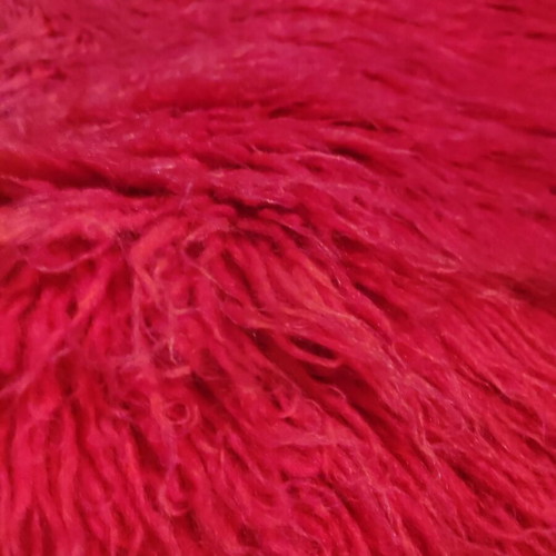 Red flokati rug used, traditional wool, approx. 230x140 cm