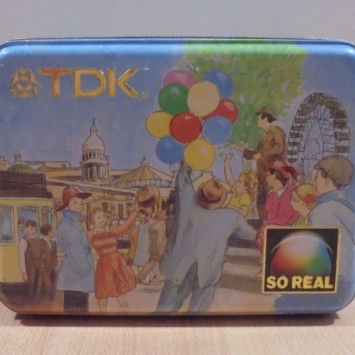 TDK old metal audio cassette storage box used