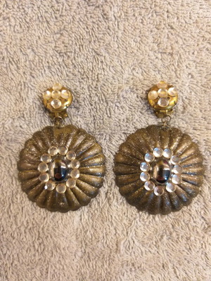 Clip-on hanging earrings used, bronze vintage circular design