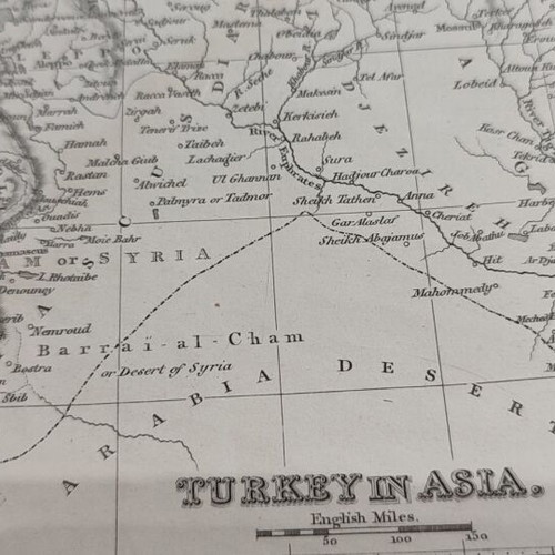 Authentic 1850 map of Turkey in Asia showing Cyprus and eastern coasts