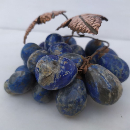 Vintage Lapis Lazuli grape decoration with copper leaves, 1970s, like new