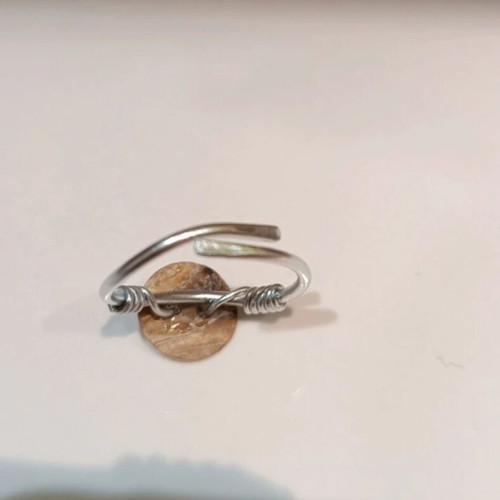 Ring with iridescent shell button adjustable, handmade silver