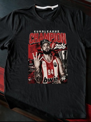 Olympiacos Euroleague Champion T-shirt new, black, 100% cotton