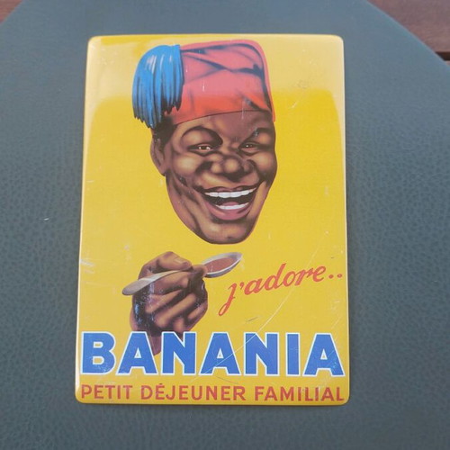 Banania chocolate clouet editions metal sign used, vintage