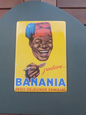Banania chocolate clouet editions metal sign used, vintage